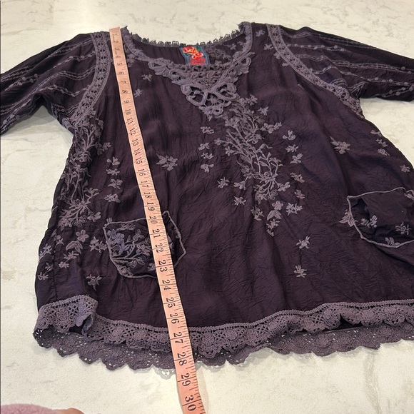 Johnny Was Embroidered Lace Trim Eyelet Purple Bohemian Crochet Top Medium - Picture 11 of 14